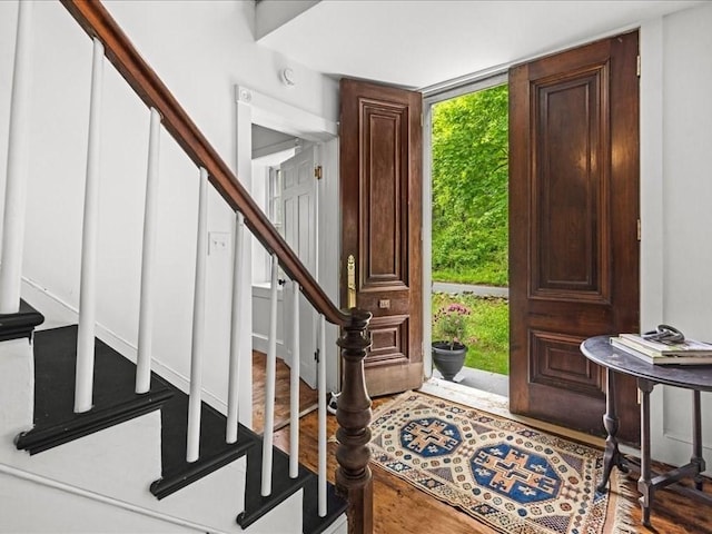 131 Cedar St, Middleboro, MA 02346 - foyer entrance featuring stairs and wood finished floors