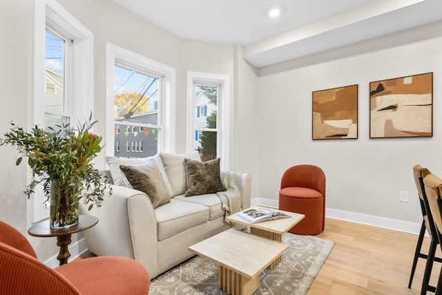 living room featuring light wood-type flooring