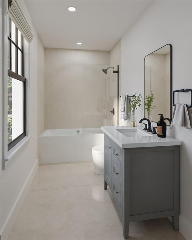 9 Sydney St Unit 2, Boston, MA 02125 - bathroom featuring vanity, recessed lighting, and shower / bath combination