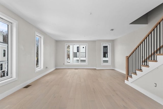 unfurnished living room featuring light wood-type flooring