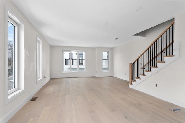 unfurnished living room with light hardwood / wood-style flooring