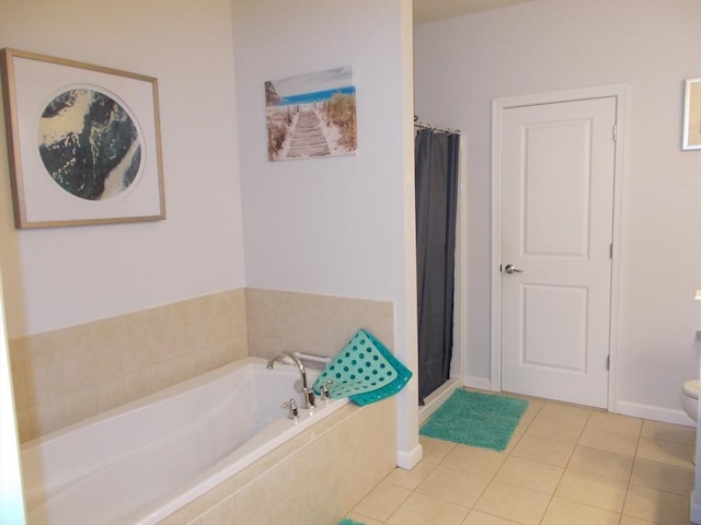 38 Stonebridge Dr Unit 38, Hanson, MA 02341 - bathroom with a bath, tile patterned floors, toilet, and a shower with curtain