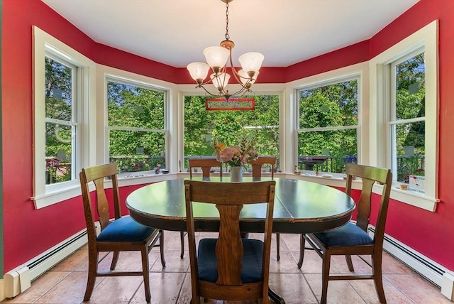 56 Bridle Path, Tisbury, MA 02567 - dining space with baseboard heating, a chandelier, and baseboards