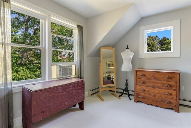 56 Bridle Path, Tisbury, MA 02567 - living area with light colored carpet, plenty of natural light, cooling unit, and baseboard heating