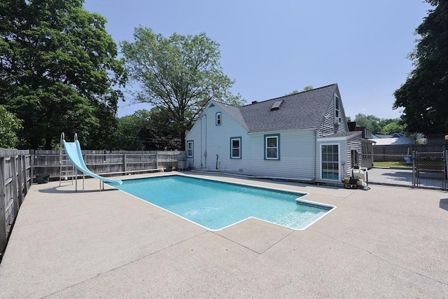 14 Adams Rd, Ashland, MA 01721 - view of swimming pool featuring a water slide, a patio, a fenced backyard, and a gate