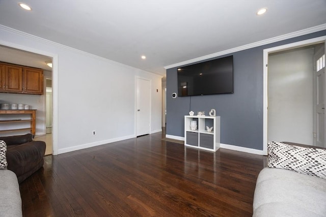 14 Adams Rd, Ashland, MA 01721 - living room with wood finished floors, ornamental molding, and recessed lighting