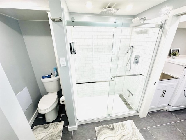 38 Thayer Ave, Whitman, MA 02382 - full bathroom with toilet, a stall shower, tile patterned flooring, and recessed lighting