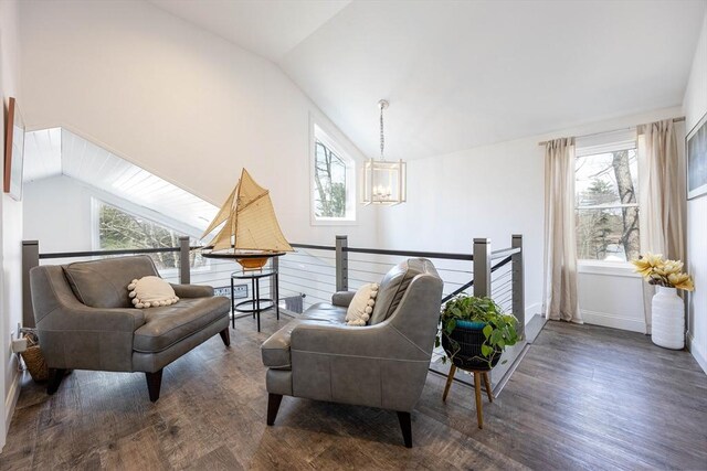 20 Bailey Shr, Hampstead, NH 03841 - sitting room featuring vaulted ceiling, a chandelier, healthy amount of natural light, and wood finished floors