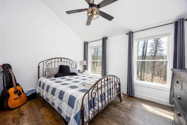 20 Bailey Shr, Hampstead, NH 03841 - bedroom featuring wood finished floors, vaulted ceiling, baseboards, and a ceiling fan