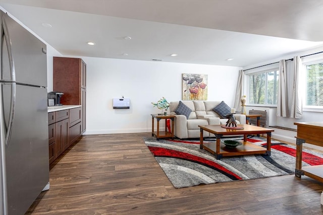 20 Bailey Shr, Hampstead, NH 03841 - living room featuring dark wood-style floors, baseboards, and recessed lighting