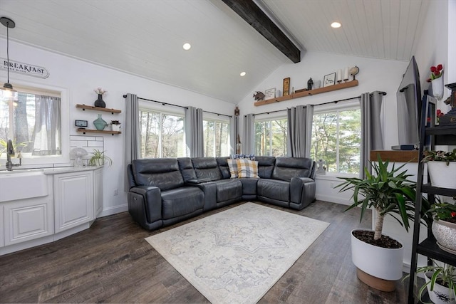 20 Bailey Shr, Hampstead, NH 03841 - living room featuring recessed lighting, dark wood-type flooring, and baseboards