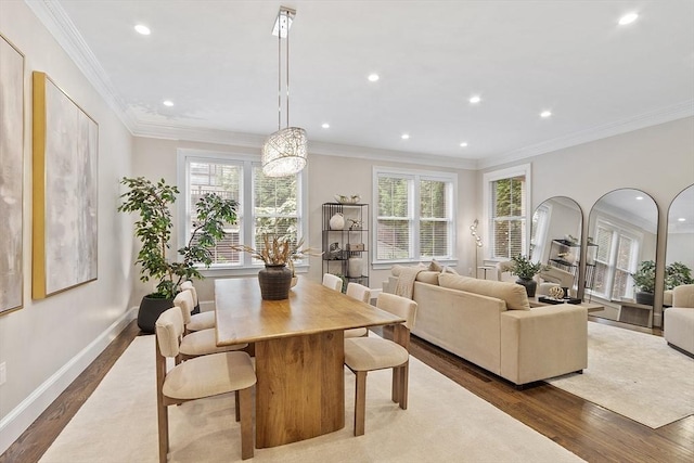 33 Winthrop Unit 1, Brookline, MA 02445 - dining room with dark wood-type flooring, recessed lighting, healthy amount of natural light, baseboards, and ornamental molding