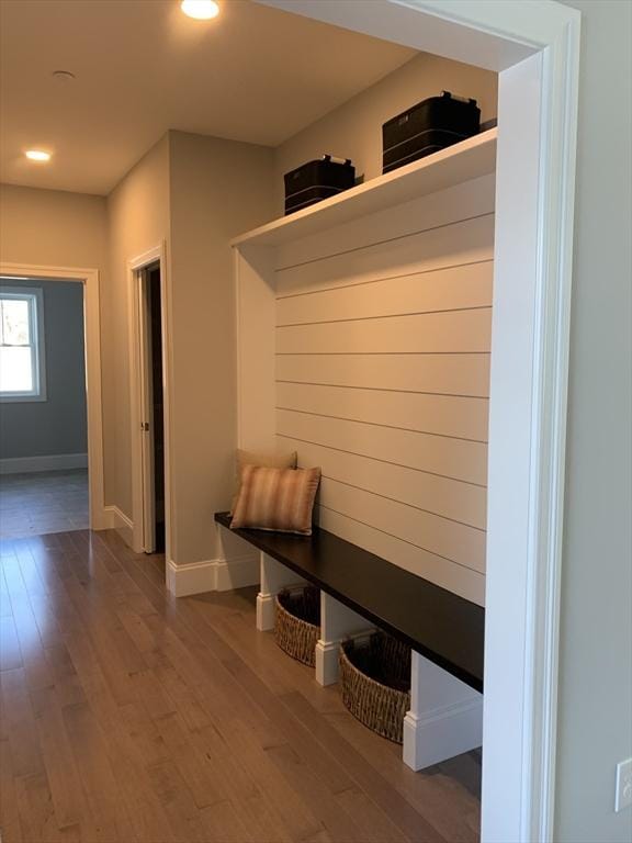 mudroom with hardwood / wood-style flooring