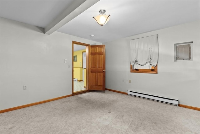 15 Cushing St, Salisbury, MA 01952 - empty room with baseboard heating, carpet, and beam ceiling