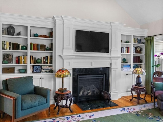 8 Sandstone Dr Unit 8, Medway, MA 02053 - living area featuring light wood-type flooring, a fireplace, and vaulted ceiling