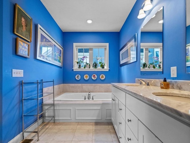 8 Sandstone Dr Unit 8, Medway, MA 02053 - bathroom with a bath, double vanity, and tile patterned floors