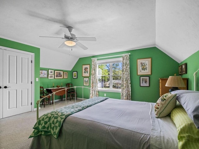 8 Sandstone Dr Unit 8, Medway, MA 02053 - carpeted bedroom with vaulted ceiling, ceiling fan, and a closet