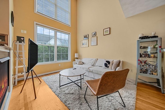 14 Ship Ave Unit 1, Medford, MA 02155 - living room featuring wood finished floors, baseboards, and a high ceiling