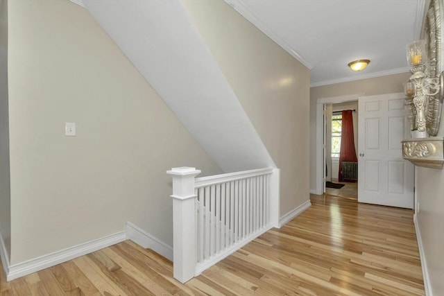 51 Stratford Ter, Springfield, MA 01108 - hall with an upstairs landing, wood finished floors, ornamental molding, and baseboards