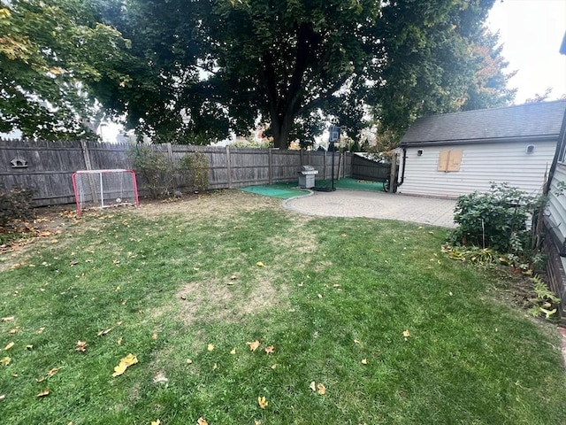 view of yard with a patio area and a fenced backyard