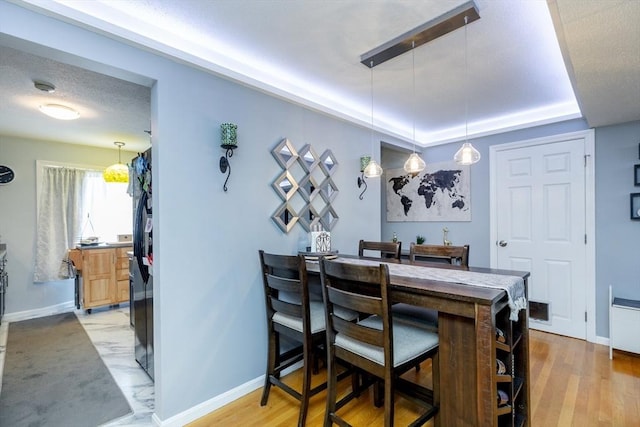 1102 Foxwood Cir Unit 1102, Peabody, MA 01960 - dining space with baseboards, light wood finished floors, and a raised ceiling