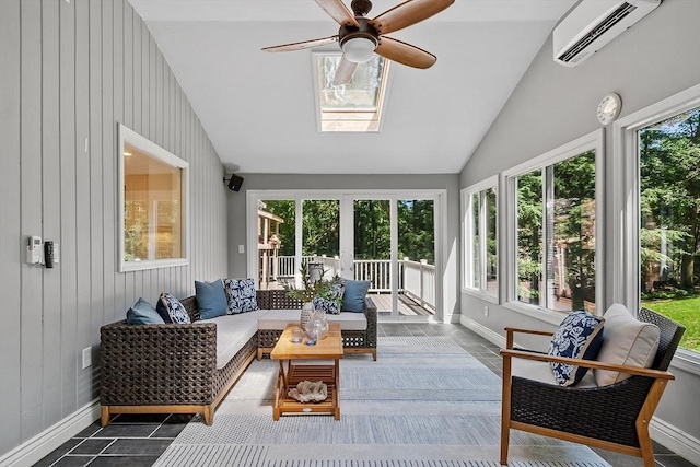 6 Candida Ln, Acton, MA 01720 - sunroom / solarium with a wall unit AC, lofted ceiling, tile patterned floors, and wooden walls