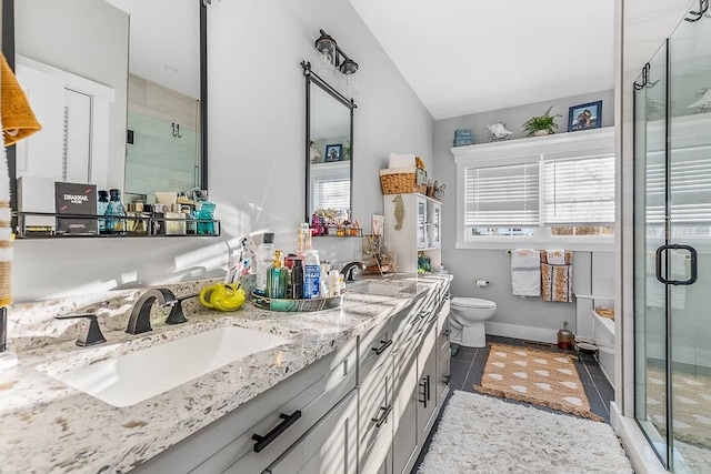 full bath with a stall shower, a sink, and toilet