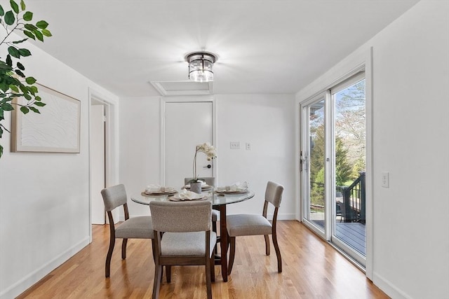 dining room with light wood-style floors and baseboards