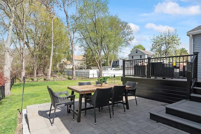 view of patio / terrace with a fenced backyard, a deck, and outdoor dining space