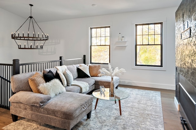 living room with hardwood / wood-style flooring