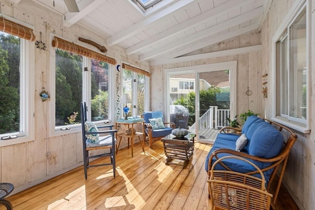6 Riverview Dr, Newburyport, MA 01950 - sunroom / solarium with wood-type flooring, healthy amount of natural light, a skylight, and wooden walls
