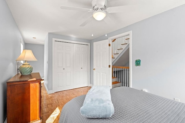 6 Riverview Dr, Newburyport, MA 01950 - bedroom with a closet, a ceiling fan, and baseboards