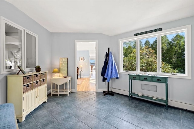 6 Riverview Dr, Newburyport, MA 01950 - interior space with baseboards, baseboard heating, and dark tile patterned floors