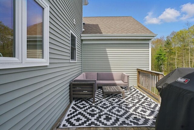 73 Sparrow Way, Raynham, MA 02767 - wooden deck featuring a grill and outdoor lounge area
