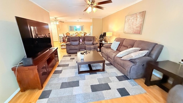 13 Dallas Dr Unit 308, Dracut, MA 01826 - living area with a ceiling fan, light wood-style floors, and crown molding
