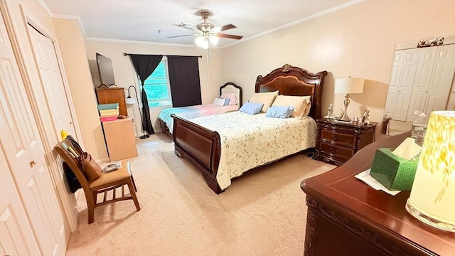 13 Dallas Dr Unit 308, Dracut, MA 01826 - bedroom with light carpet, ornamental molding, and a ceiling fan