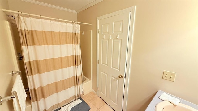 13 Dallas Dr Unit 308, Dracut, MA 01826 - full bathroom featuring shower / bath combo with shower curtain, crown molding, and tile patterned flooring