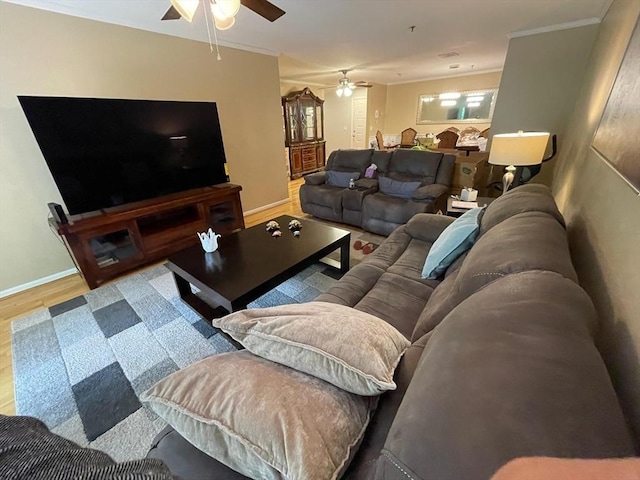 13 Dallas Dr Unit 308, Dracut, MA 01826 - living area with a ceiling fan, wood finished floors, and crown molding