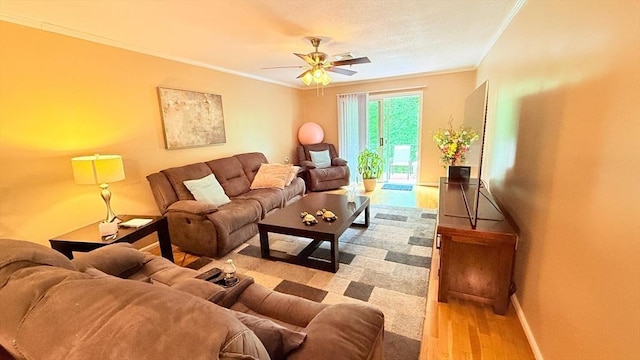 13 Dallas Dr Unit 308, Dracut, MA 01826 - living room with crown molding, light wood-style flooring, and a ceiling fan