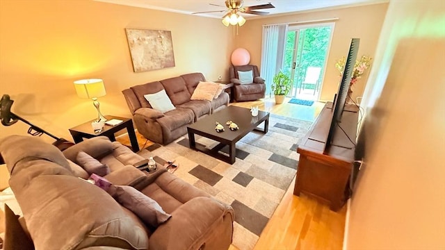 13 Dallas Dr Unit 308, Dracut, MA 01826 - living room with wood finished floors and a ceiling fan