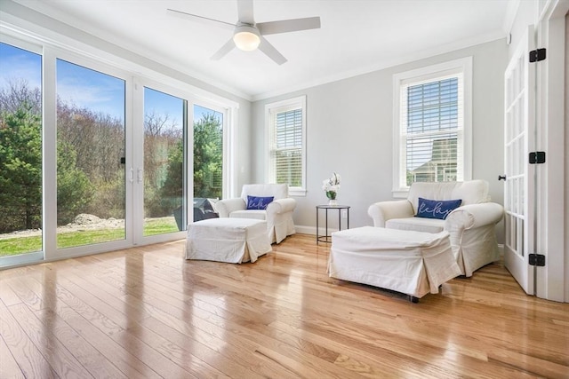 47 Spring St, Rehoboth, MA 02769 - sitting room featuring crown molding, light wood-type flooring, ceiling fan, and baseboards