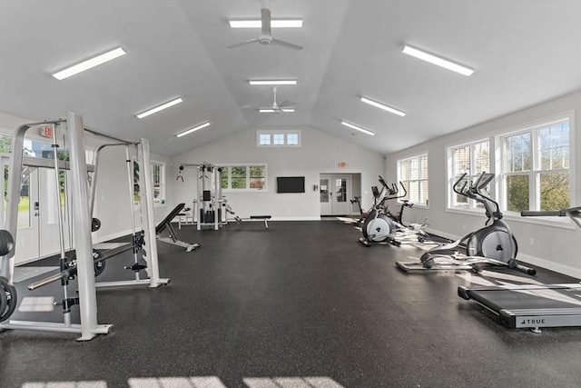 47 Spring St, Rehoboth, MA 02769 - exercise room with healthy amount of natural light, a ceiling fan, vaulted ceiling, and baseboards