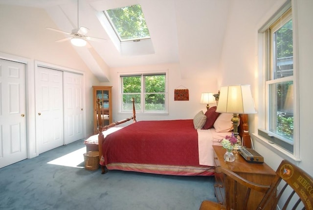 4 Half Moon Hl Unit 4, Acton, MA 01720 - carpeted bedroom featuring a skylight, multiple windows, lofted ceiling, multiple closets, and ceiling fan