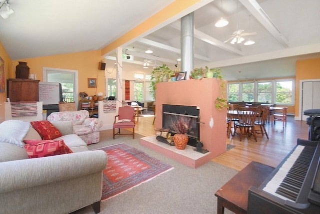 4 Half Moon Hl Unit 4, Acton, MA 01720 - living room with healthy amount of natural light, a fireplace with raised hearth, ceiling fan, and wood finished floors