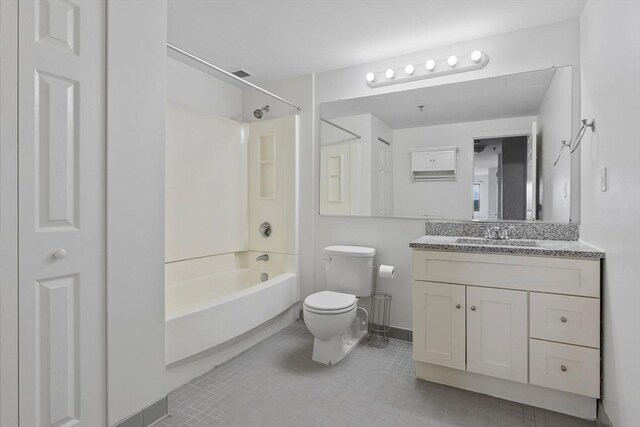 full bathroom featuring tile patterned flooring, vanity, shower / bath combination, and toilet