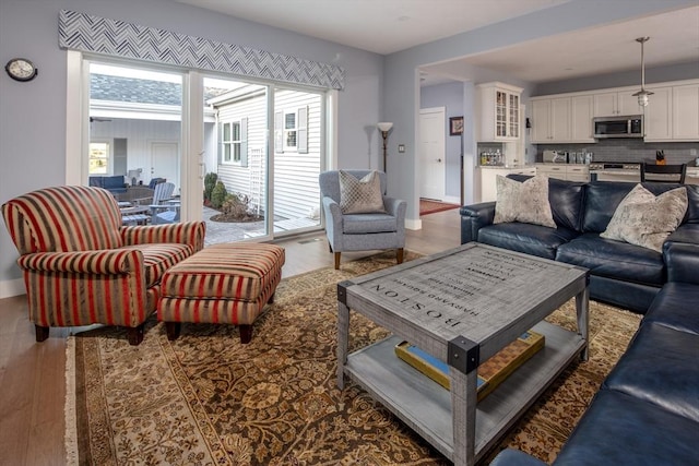 living room with hardwood / wood-style flooring