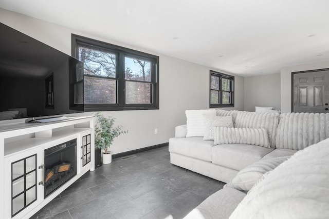 living area with baseboards