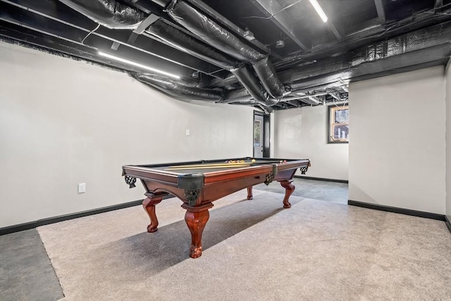 playroom featuring pool table and baseboards