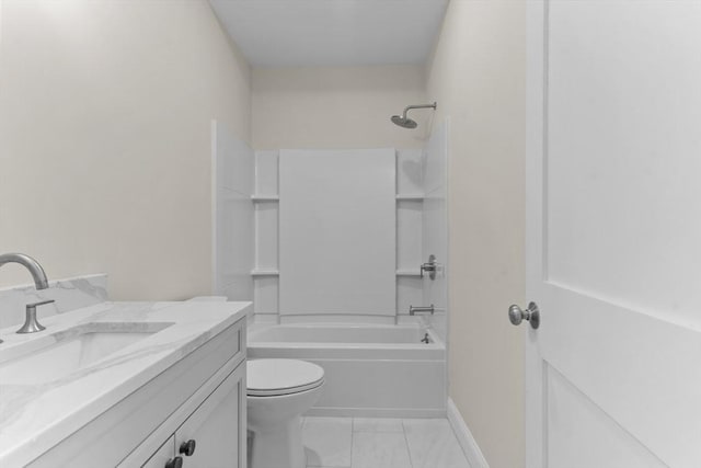 full bathroom featuring tile patterned flooring, vanity, washtub / shower combination, and toilet