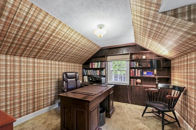84 Englewood Rd, Longmeadow, MA 01106 - office area featuring wallpapered walls, light colored carpet, vaulted ceiling, and baseboards